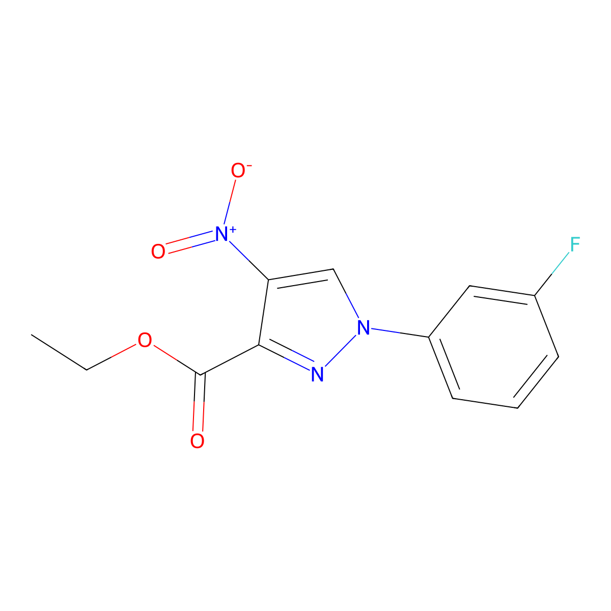 Ethyl 1-(3-fluorophenyl)-4-nitro-1H-pyrazole-3-carboxylate molecular structure, CAS 2060046-48-0