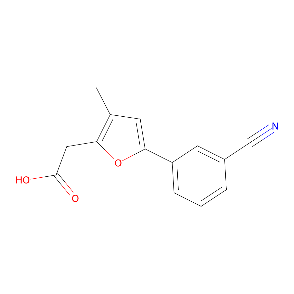 2-[5-(3-Cyanophenyl)-3-methylfuran-2-yl]acetic acid molecular structure, CAS 2060046-50-4