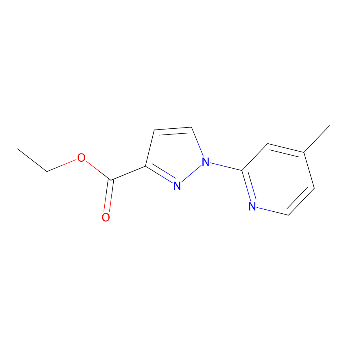 Ethyl 1-(4-methylpyridin-2-yl)-1H-pyrazole-3-carboxylate molecular structure, CAS 2060046-60-6