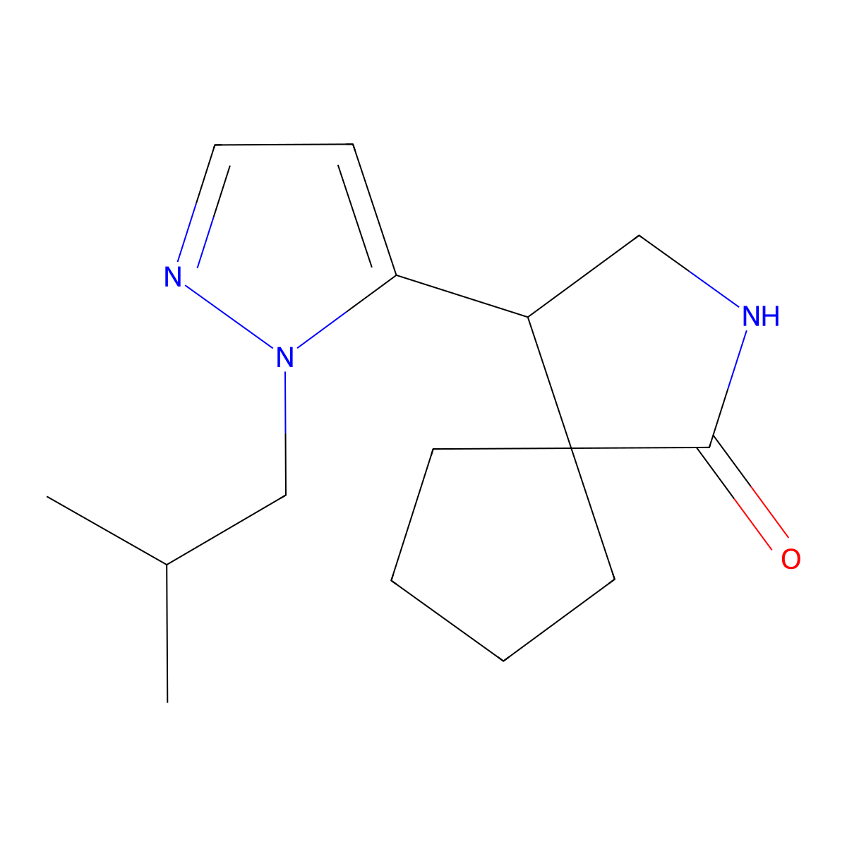 4-[1-(2-Methylpropyl)-1H-pyrazol-5-yl]-2-azaspiro[4.4]nonan-1-one molecular structure, CAS 2060046-75-3