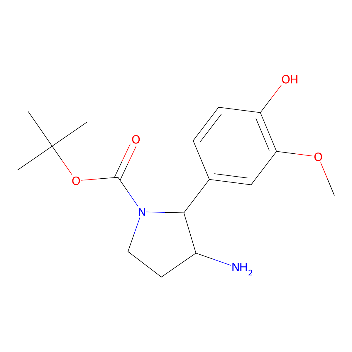 tert-Butyl 3-amino-2-(4-hydroxy-3-methoxyphenyl)pyrrolidine-1-carboxylate molecular structure, CAS 2060046-90-2