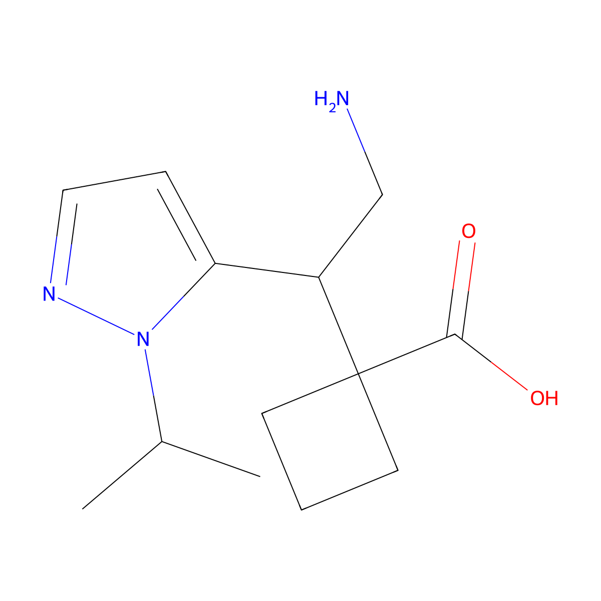 1-{2-amino-1-[1-(propan-2-yl)-1H-pyrazol-5-yl]ethyl}cyclobutane-1-carboxylic acid molecular structure, CAS 2060047-16-5