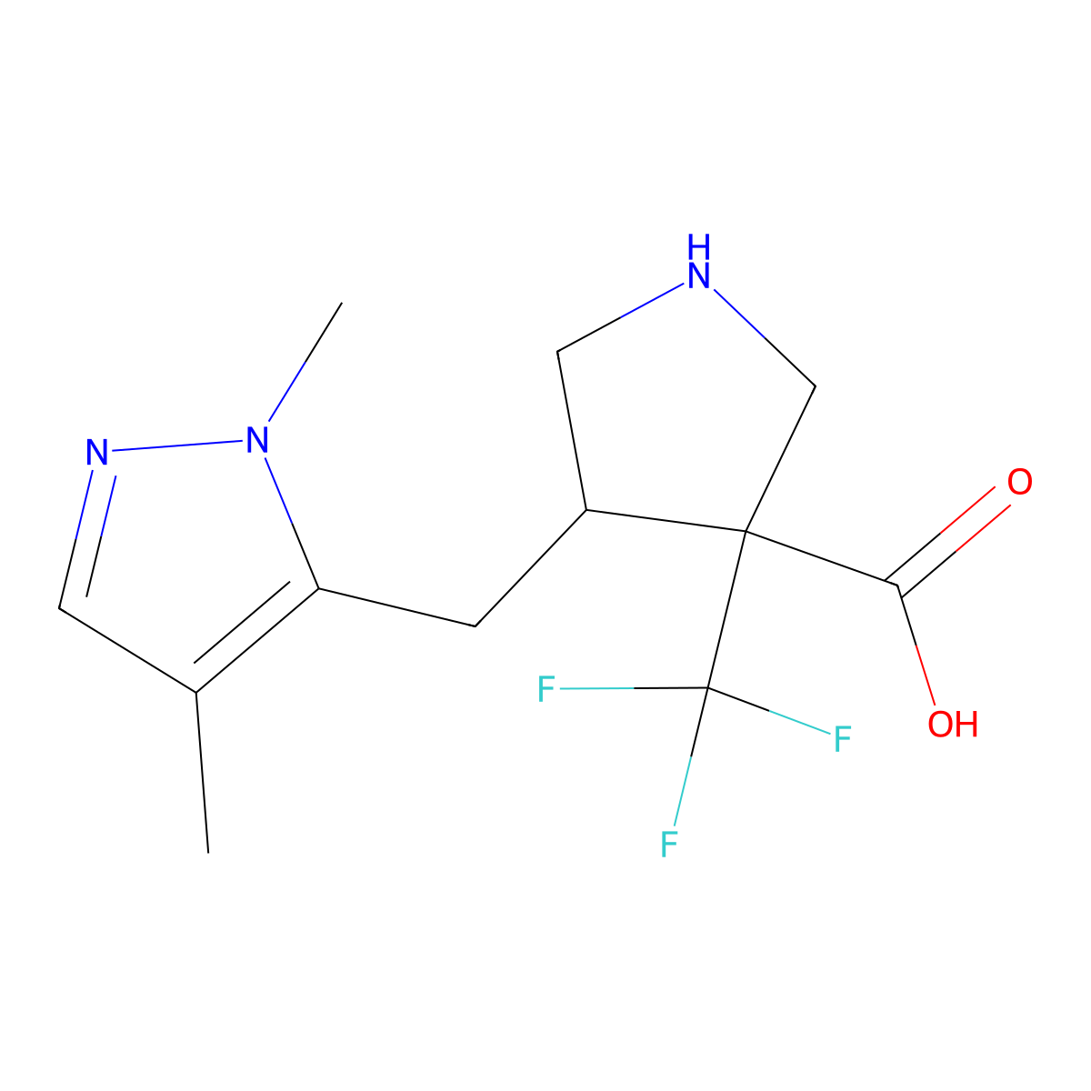 4-[(1,4-Dimethyl-1H-pyrazol-5-yl)methyl]-3-(trifluoromethyl)pyrrolidine-3-carboxylic acid molecular structure, CAS 2060047-95-0