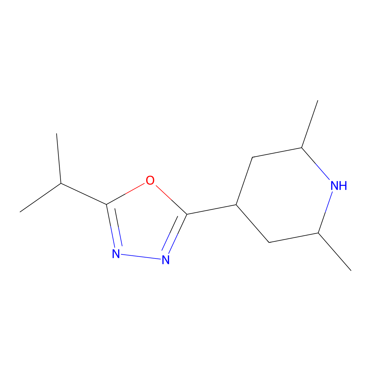 2,6-Dimethyl-4-[5-(propan-2-yl)-1,3,4-oxadiazol-2-yl]piperidine molecular structure, CAS 2060048-48-6