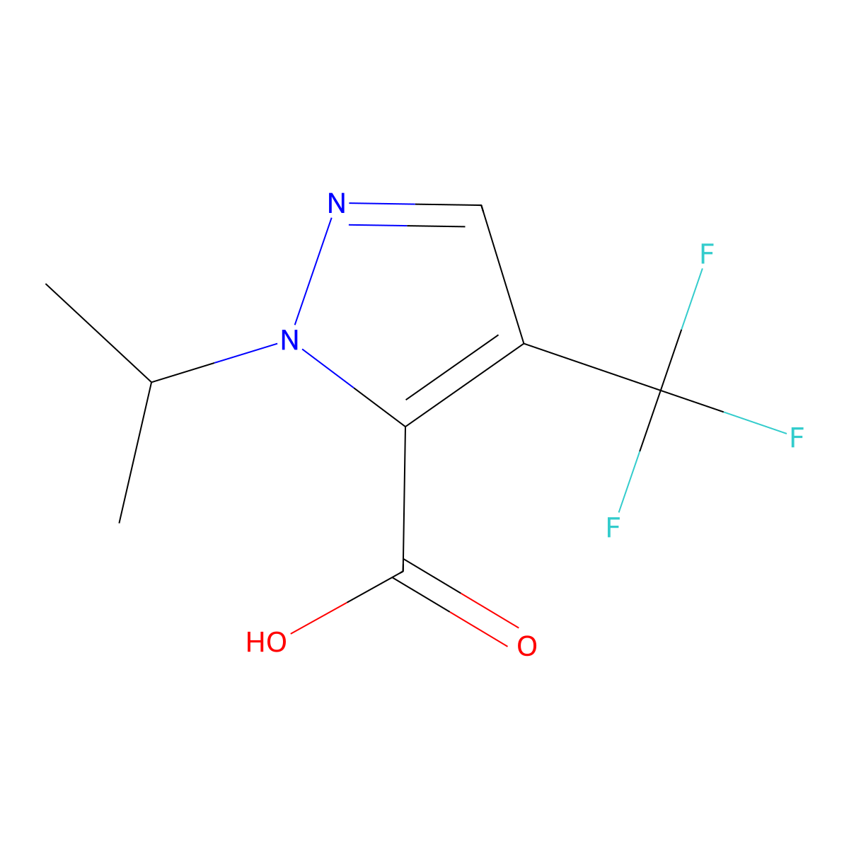 1-(propan-2-yl)-4-(trifluoromethyl)-1H-pyrazole-5-carboxylic acid molecular structure, CAS 2060049-21-8