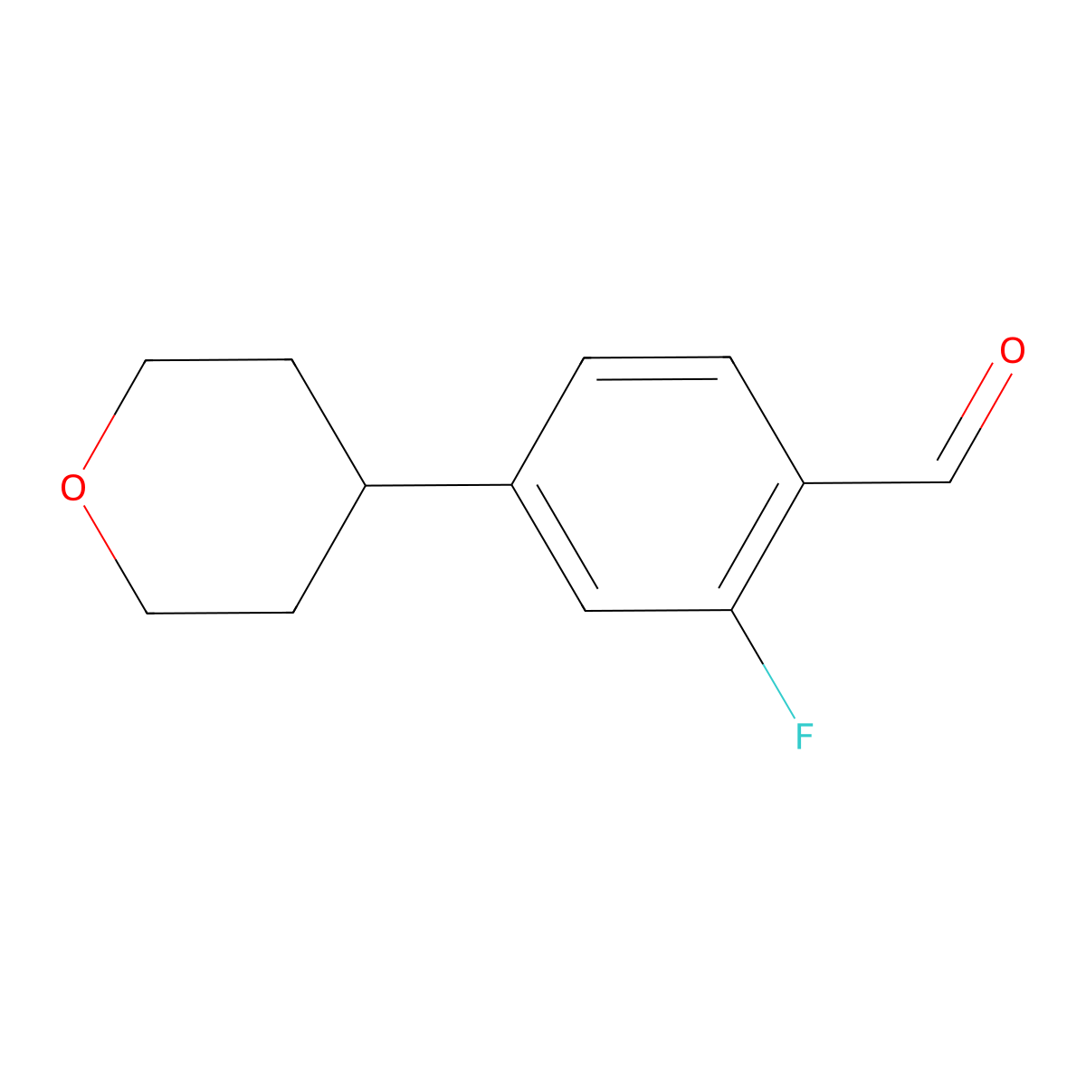 2-Fluoro-4-(oxan-4-yl)benzaldehyde molecular structure, CAS 2060049-39-8