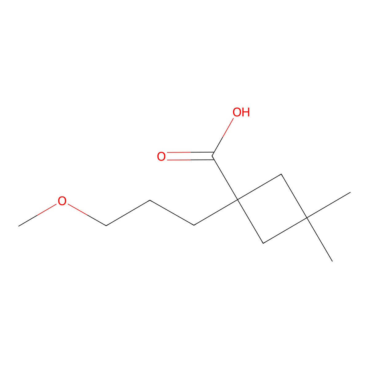 1-(3-Methoxypropyl)-3,3-dimethylcyclobutane-1-carboxylic acid molecular structure, CAS 2060049-50-3