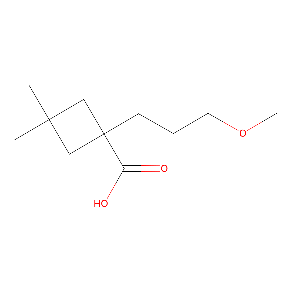 1-(3-Methoxypropyl)-3,3-dimethylcyclobutane-1-carboxylic acid molecular structure, CAS 2060049-50-3