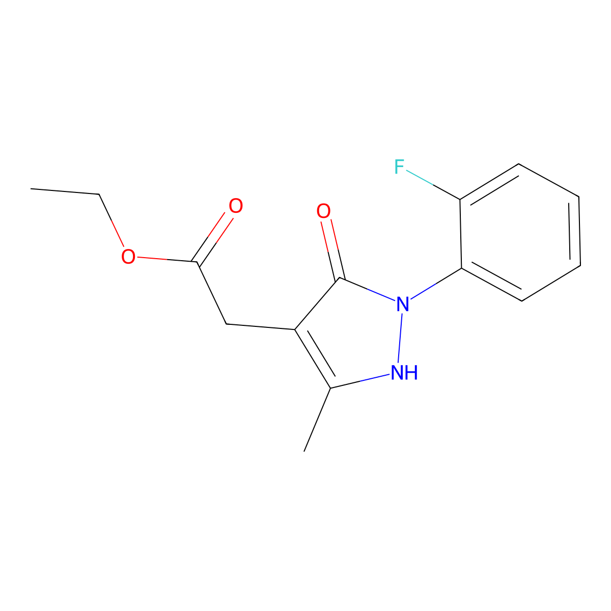 Ethyl 2-[2-(2-fluorophenyl)-5-methyl-3-oxo-2,3-dihydro-1H-pyrazol-4-yl]acetate molecular structure, CAS 2060049-57-0