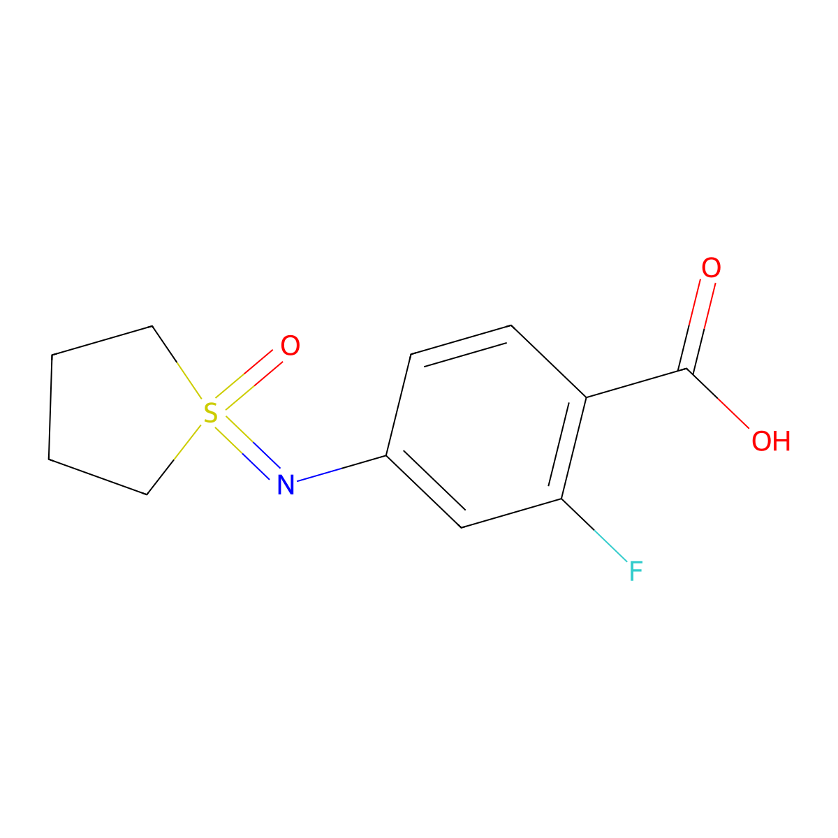 2-Fluoro-4-[(1-oxo-1lambda6-thiolan-1-ylidene)amino]benzoic acid molecular structure, CAS 2060049-74-1