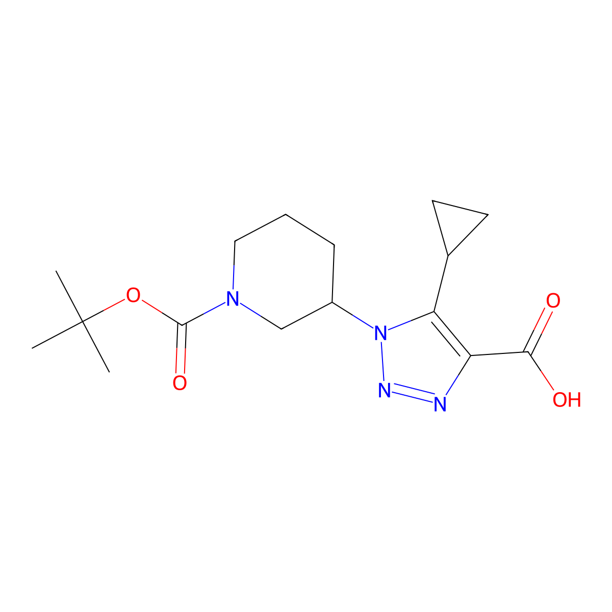 1-{1-[(tert-butoxy)carbonyl]piperidin-3-yl}-5-cyclopropyl-1H-1,2,3-triazole-4-carboxylic acid molecular structure, CAS 2060049-82-1