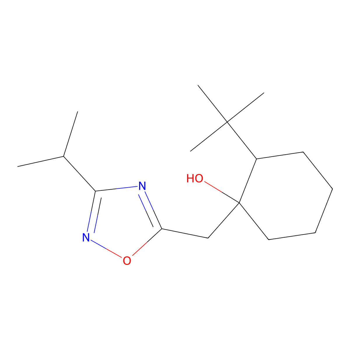 2-tert-Butyl-1-{[3-(propan-2-yl)-1,2,4-oxadiazol-5-yl]methyl}cyclohexan-1-ol molecular structure, CAS 2060050-14-6