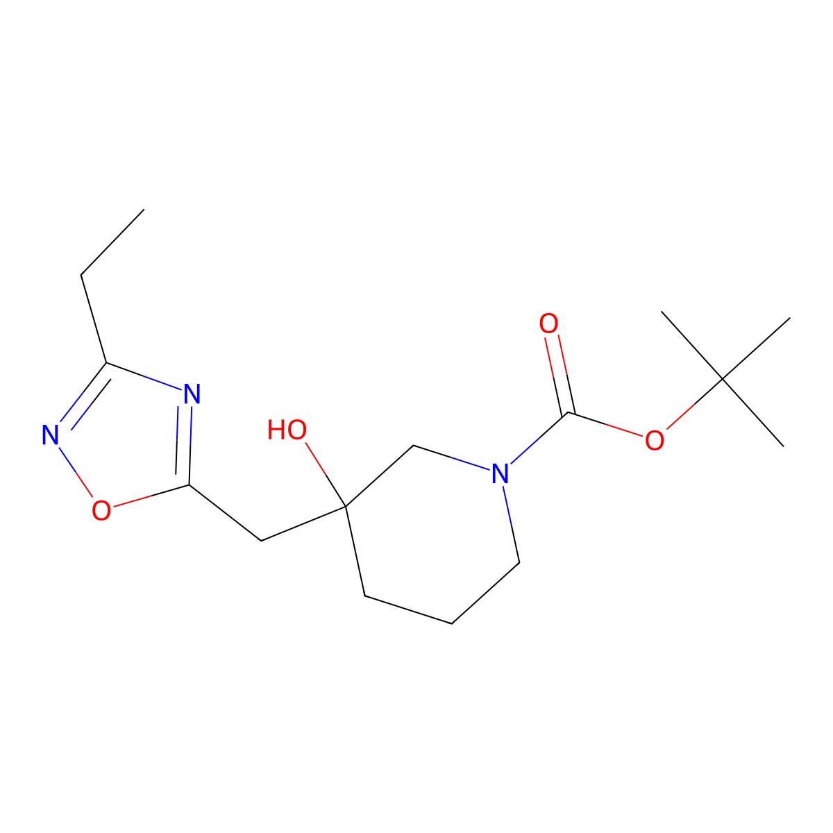 tert-Butyl 3-[(3-ethyl-1,2,4-oxadiazol-5-yl)methyl]-3-hydroxypiperidine-1-carboxylate molecular structure, CAS 2060050-28-2