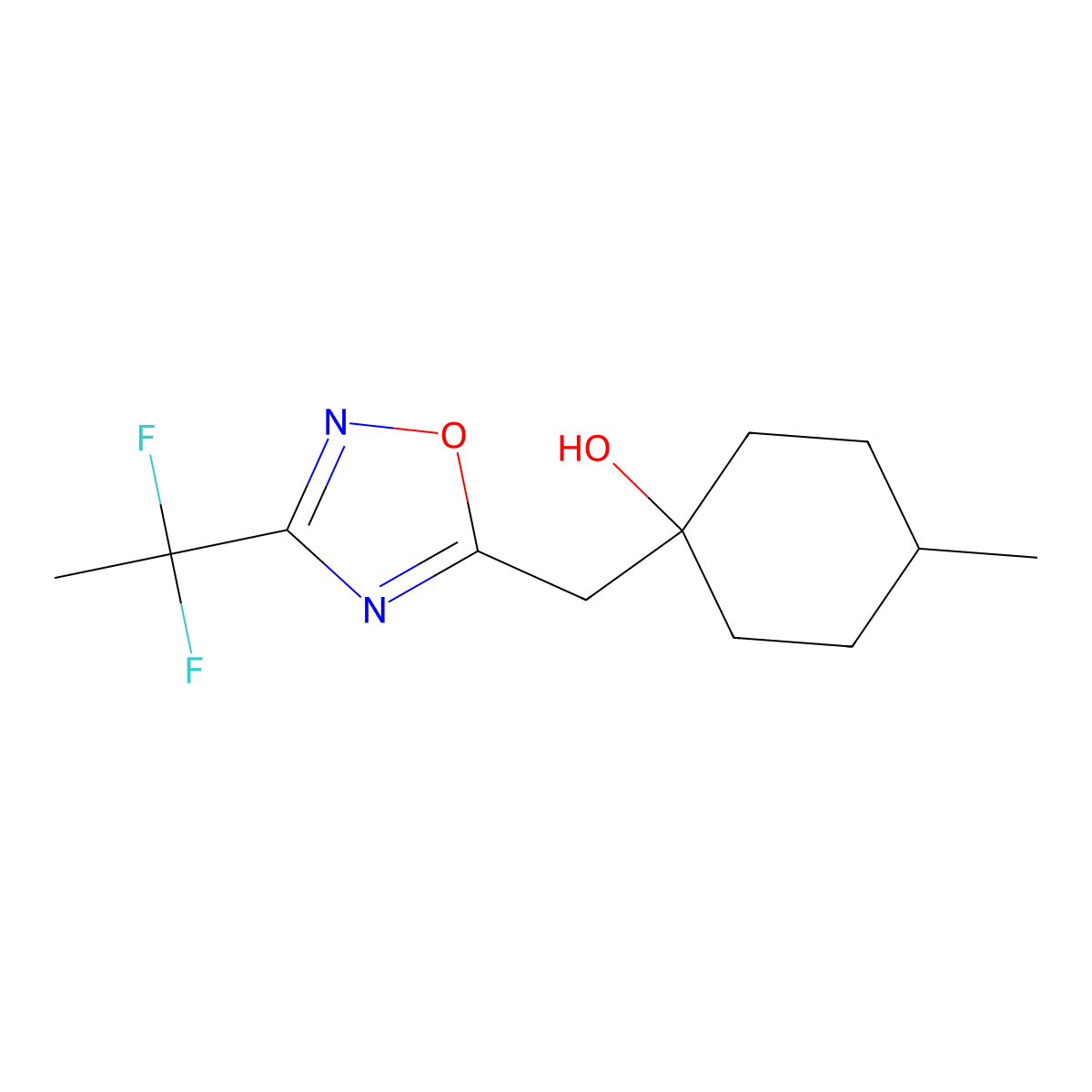 1-{[3-(1,1-Difluoroethyl)-1,2,4-oxadiazol-5-yl]methyl}-4-methylcyclohexan-1-ol molecular structure, CAS 2060050-48-6