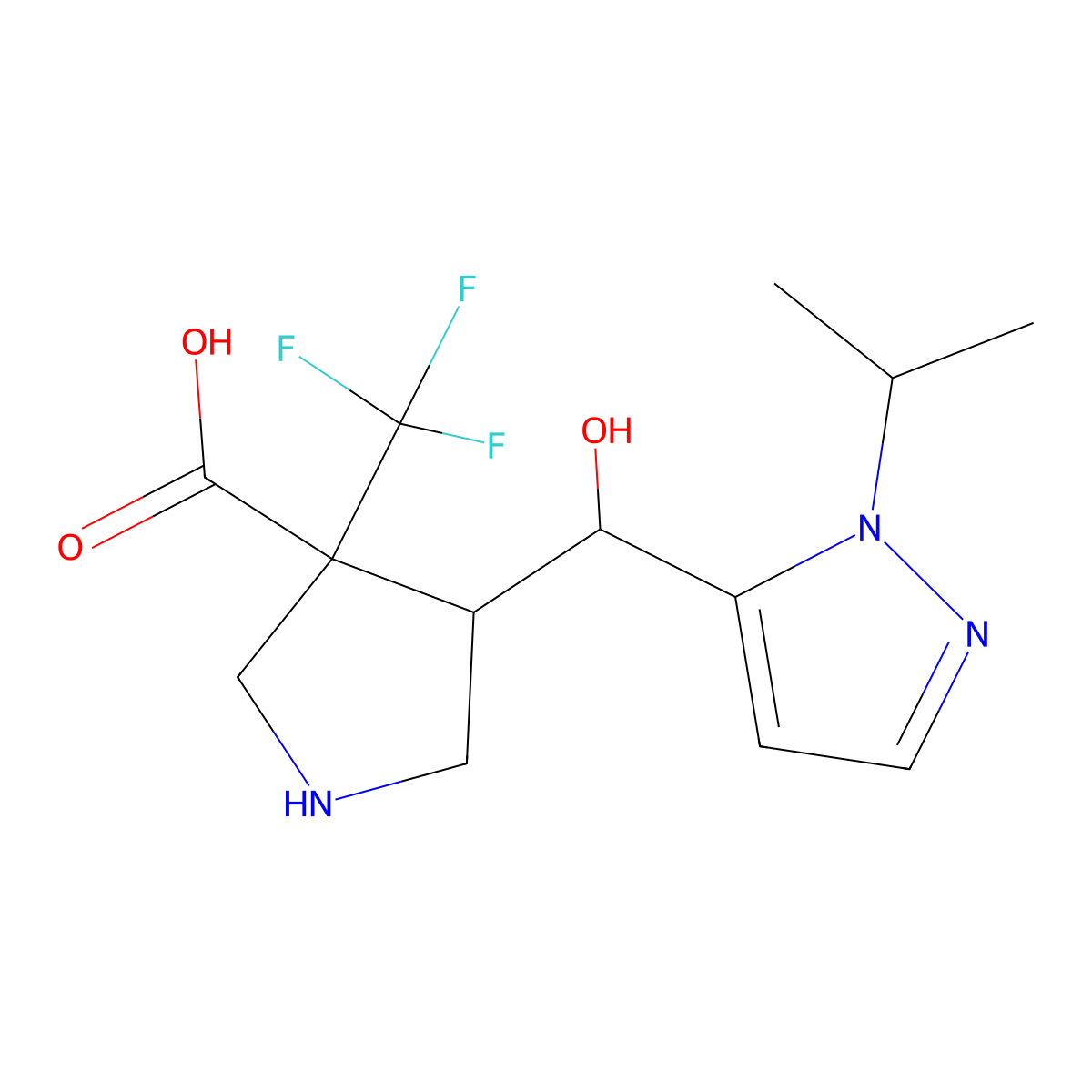 4-{hydroxy[1-(propan-2-yl)-1H-pyrazol-5-yl]methyl}-3-(trifluoromethyl)pyrrolidine-3-carboxylic acid molecular structure, CAS 2060050-94-2