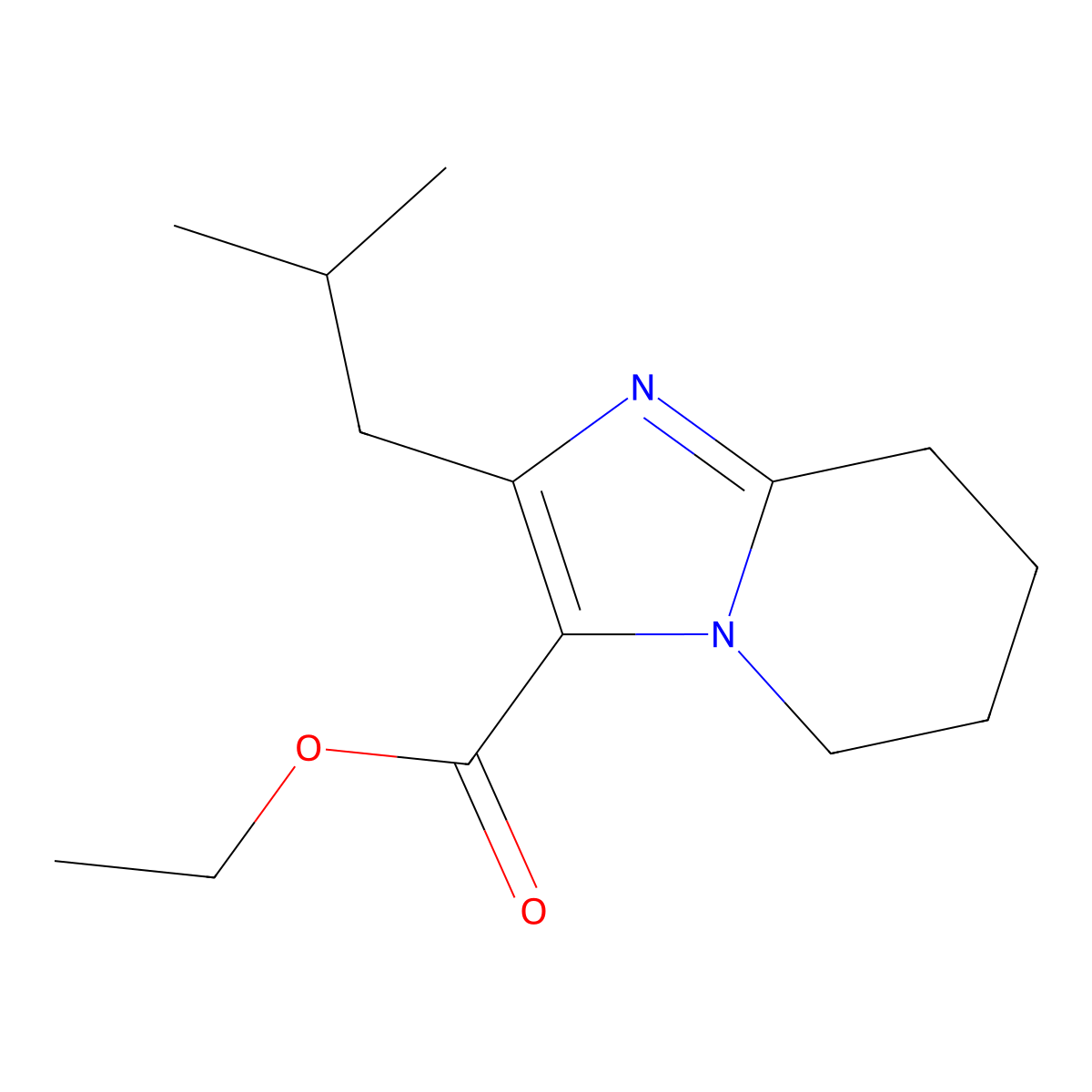 Ethyl 2-(2-methylpropyl)-5H,6H,7H,8H-imidazo[1,2-a]pyridine-3-carboxylate molecular structure, CAS 2060051-15-0