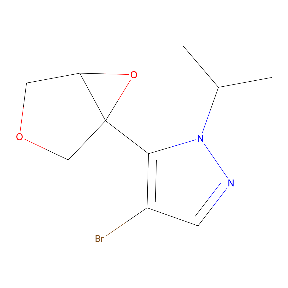 4-Bromo-5-{3,6-dioxabicyclo[3.1.0]hexan-1-yl}-1-(propan-2-yl)-1H-pyrazole molecular structure, CAS 2060051-35-4