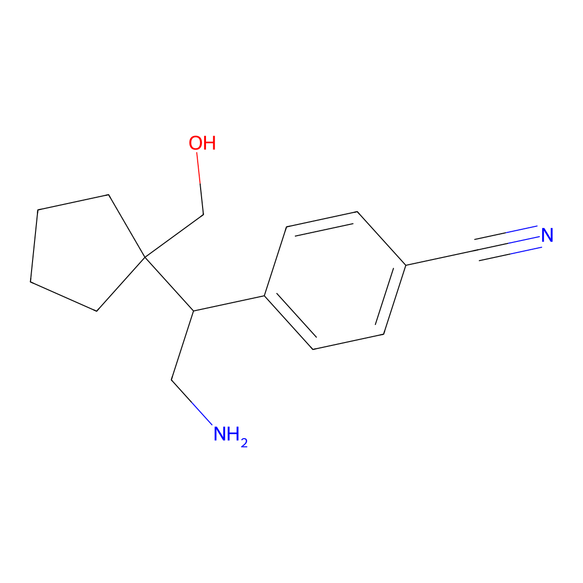 4-{2-Amino-1-[1-(hydroxymethyl)cyclopentyl]ethyl}benzonitrile molecular structure, CAS 2060051-53-6
