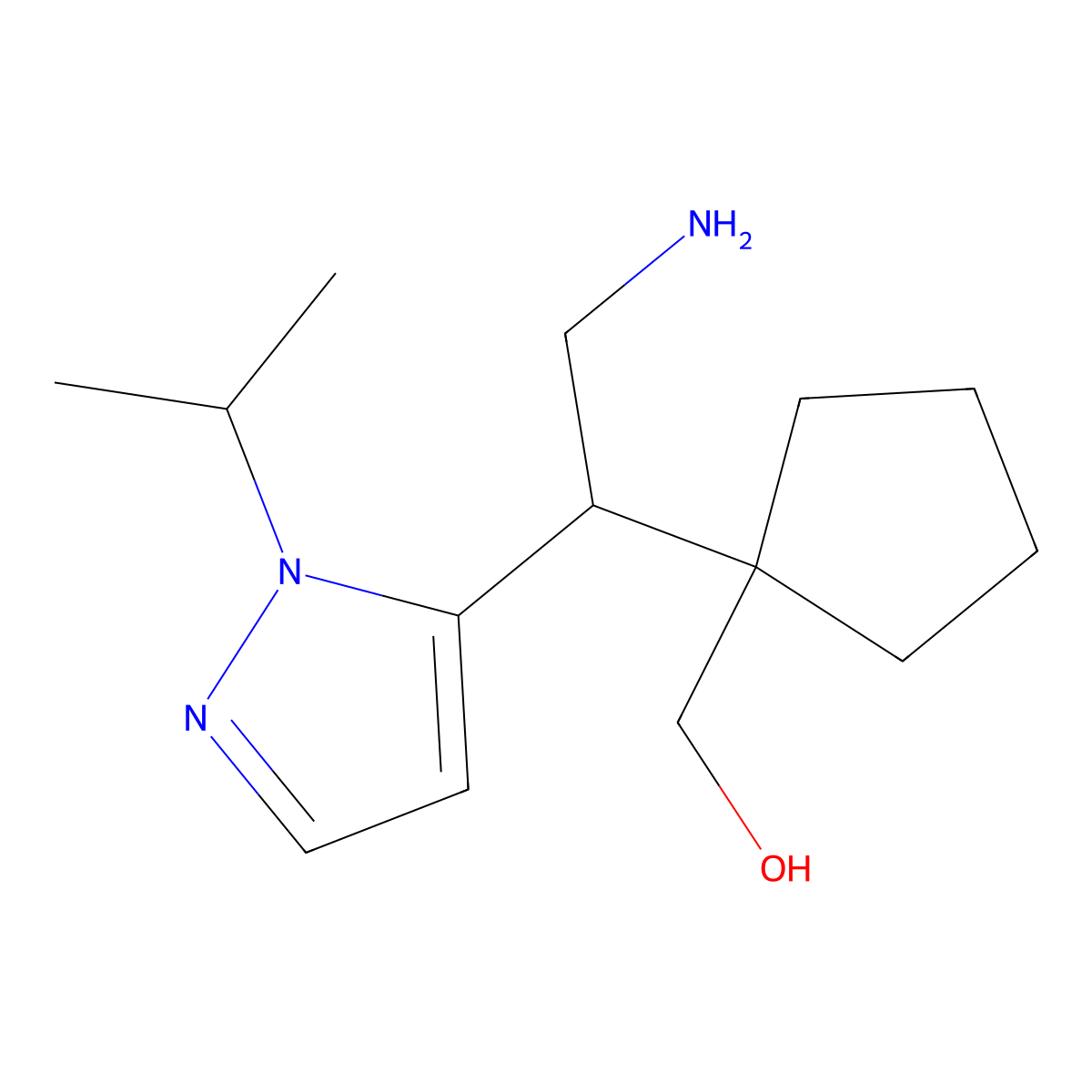 (1-{2-amino-1-[1-(propan-2-yl)-1H-pyrazol-5-yl]ethyl}cyclopentyl)methanol molecular structure, CAS 2060051-61-6