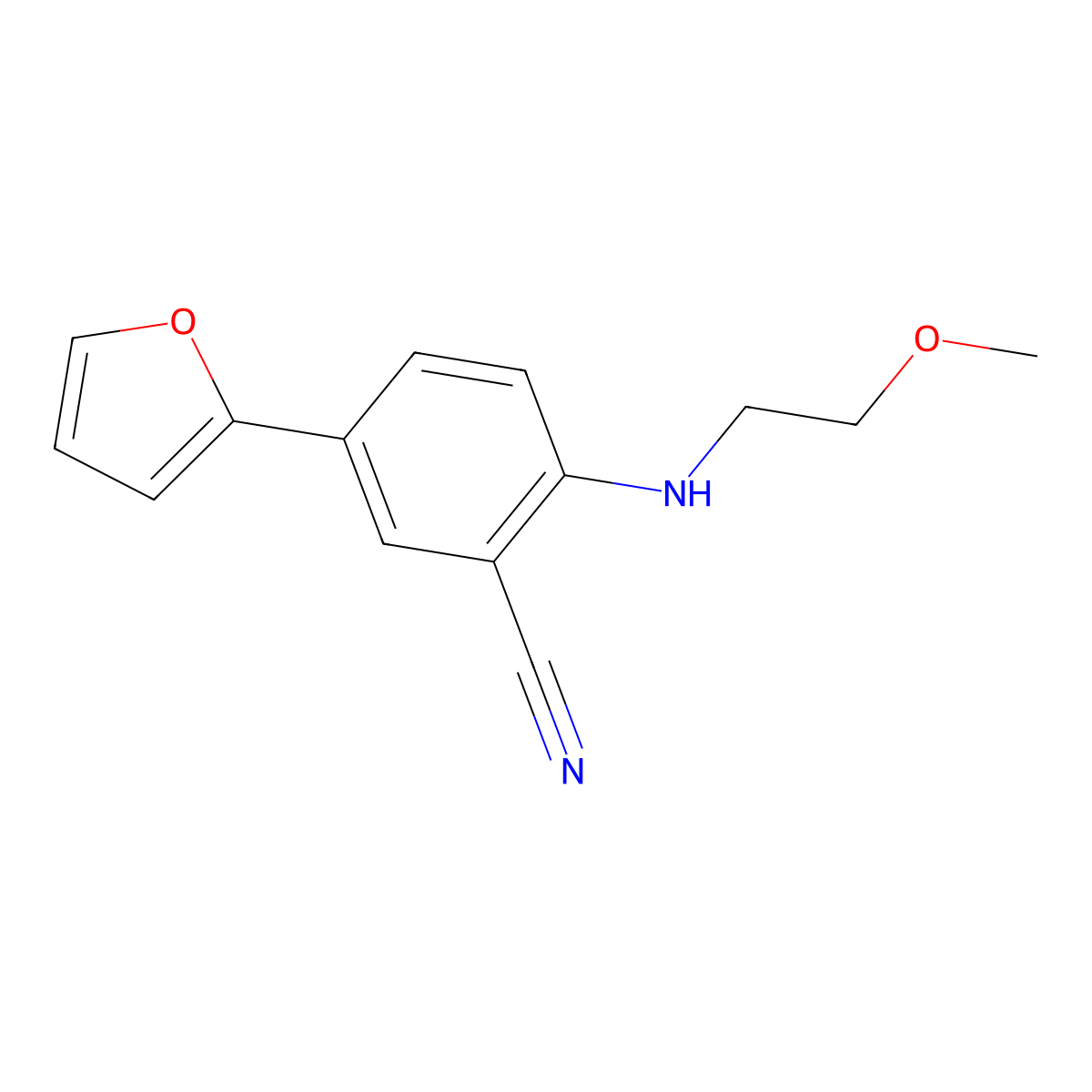 5-(Furan-2-yl)-2-[(2-methoxyethyl)amino]benzonitrile molecular structure, CAS 2060051-71-8