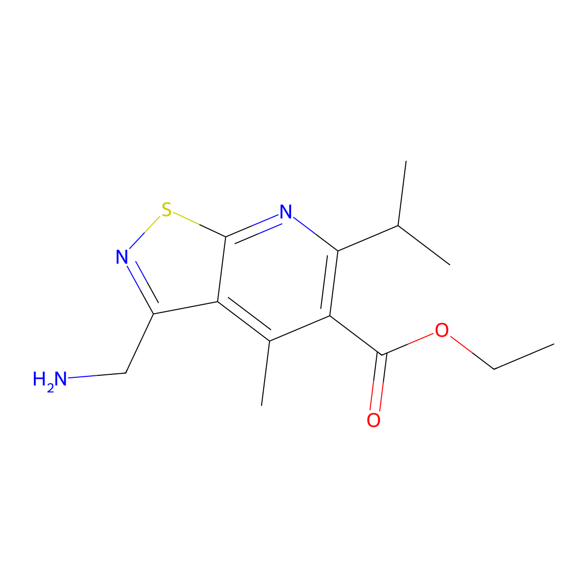 Ethyl 3-(aminomethyl)-4-methyl-6-(propan-2-yl)-[1,2]thiazolo[5,4-b]pyridine-5-carboxylate molecular structure, CAS 2060051-94-5