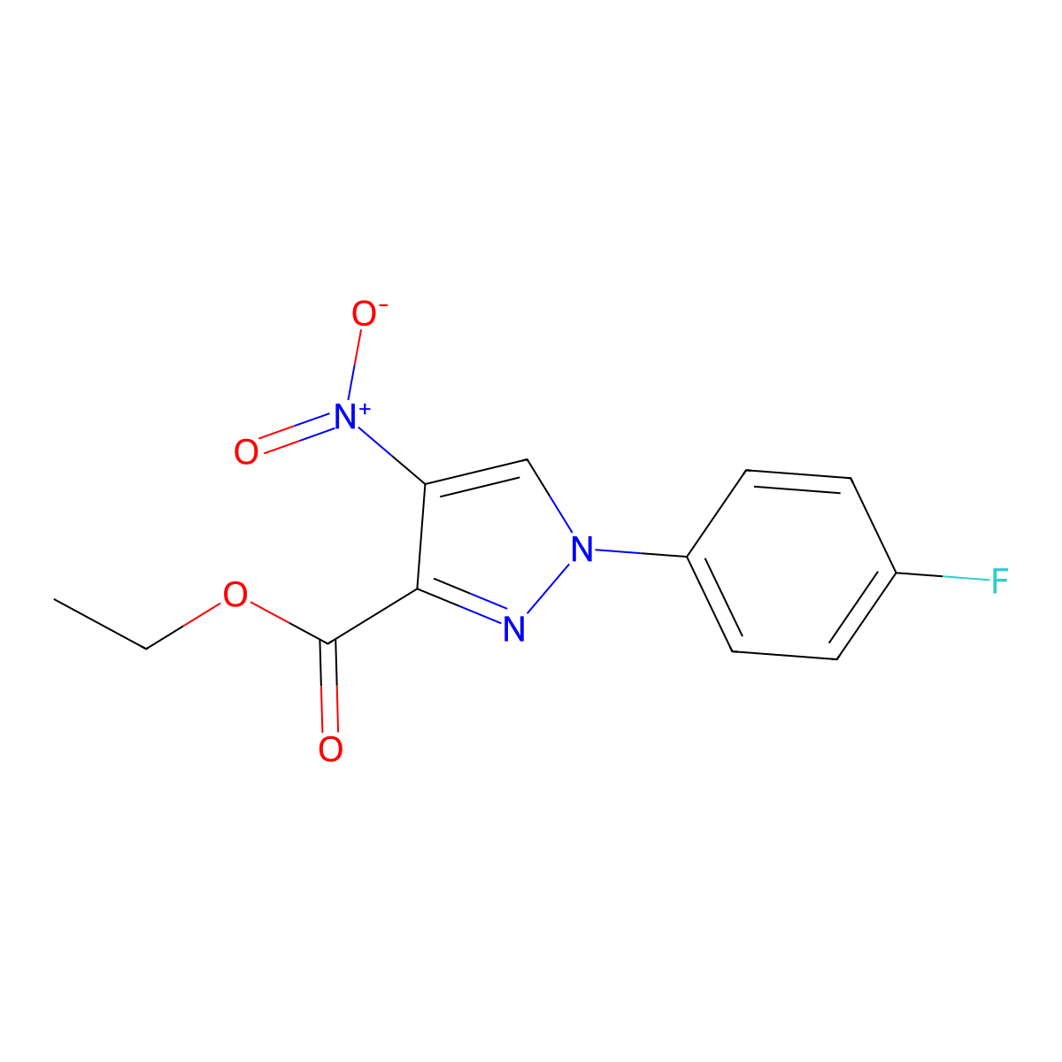 Ethyl 1-(4-fluorophenyl)-4-nitro-1H-pyrazole-3-carboxylate molecular structure, CAS 2060051-96-7
