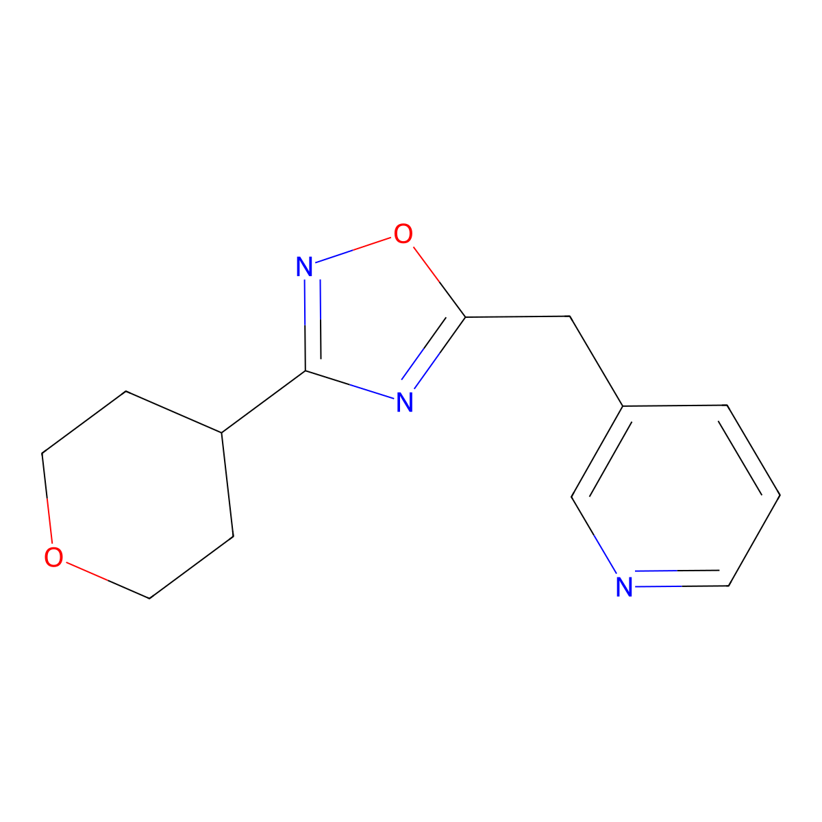3-{[3-(Oxan-4-yl)-1,2,4-oxadiazol-5-yl]methyl}pyridine molecular structure, CAS 2060052-00-6