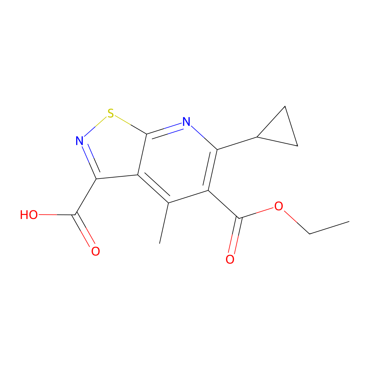 6-Cyclopropyl-5-(ethoxycarbonyl)-4-methyl-[1,2]thiazolo[5,4-b]pyridine-3-carboxylic acid molecular structure, CAS 2060052-21-1