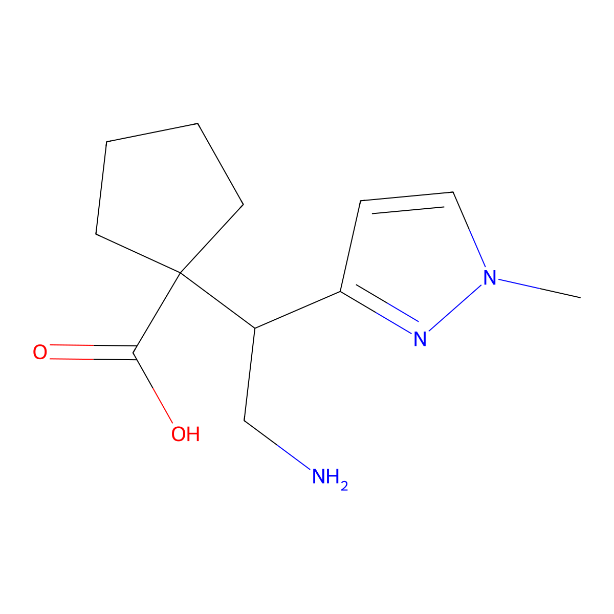 1-[2-Amino-1-(1-methyl-1H-pyrazol-3-yl)ethyl]cyclopentane-1-carboxylic acid molecular structure, CAS 2060052-24-4