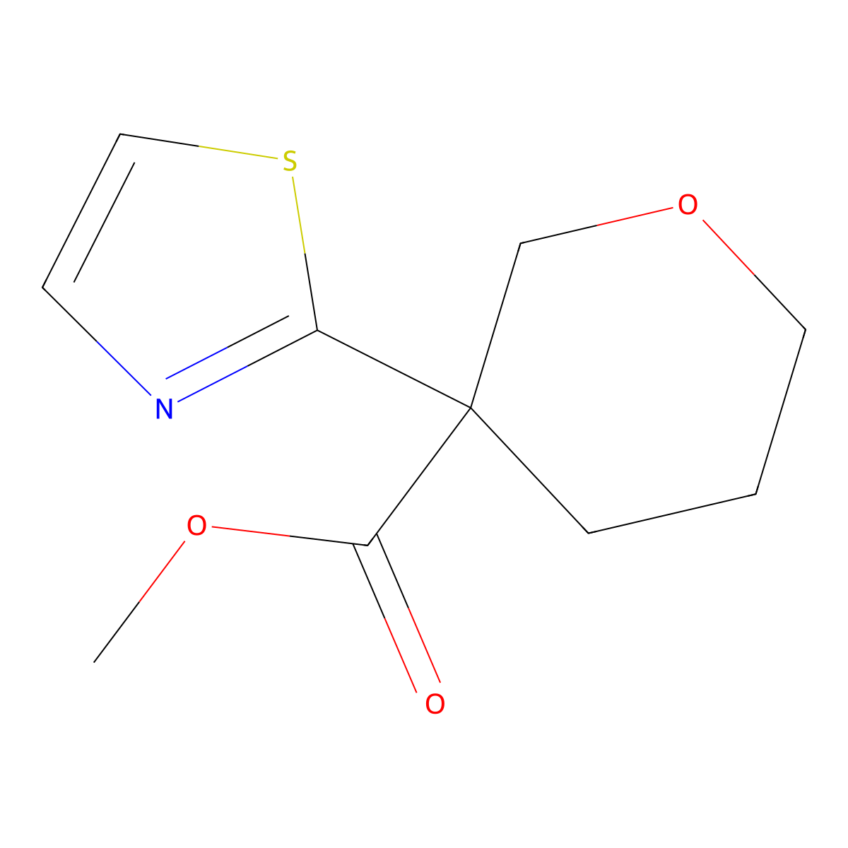 Methyl 3-(1,3-thiazol-2-yl)oxane-3-carboxylate molecular structure, CAS 2060052-28-8