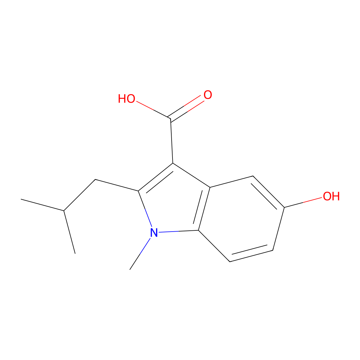 5-Hydroxy-1-methyl-2-(2-methylpropyl)-1H-indole-3-carboxylic acid molecular structure, CAS 2060052-31-3
