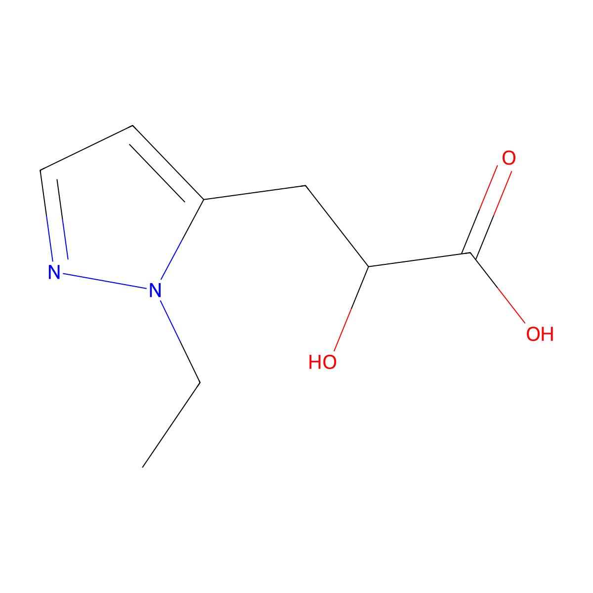 3-(1-Ethyl-1H-pyrazol-5-yl)-2-hydroxypropanoic acid molecular structure, CAS 2060052-34-6