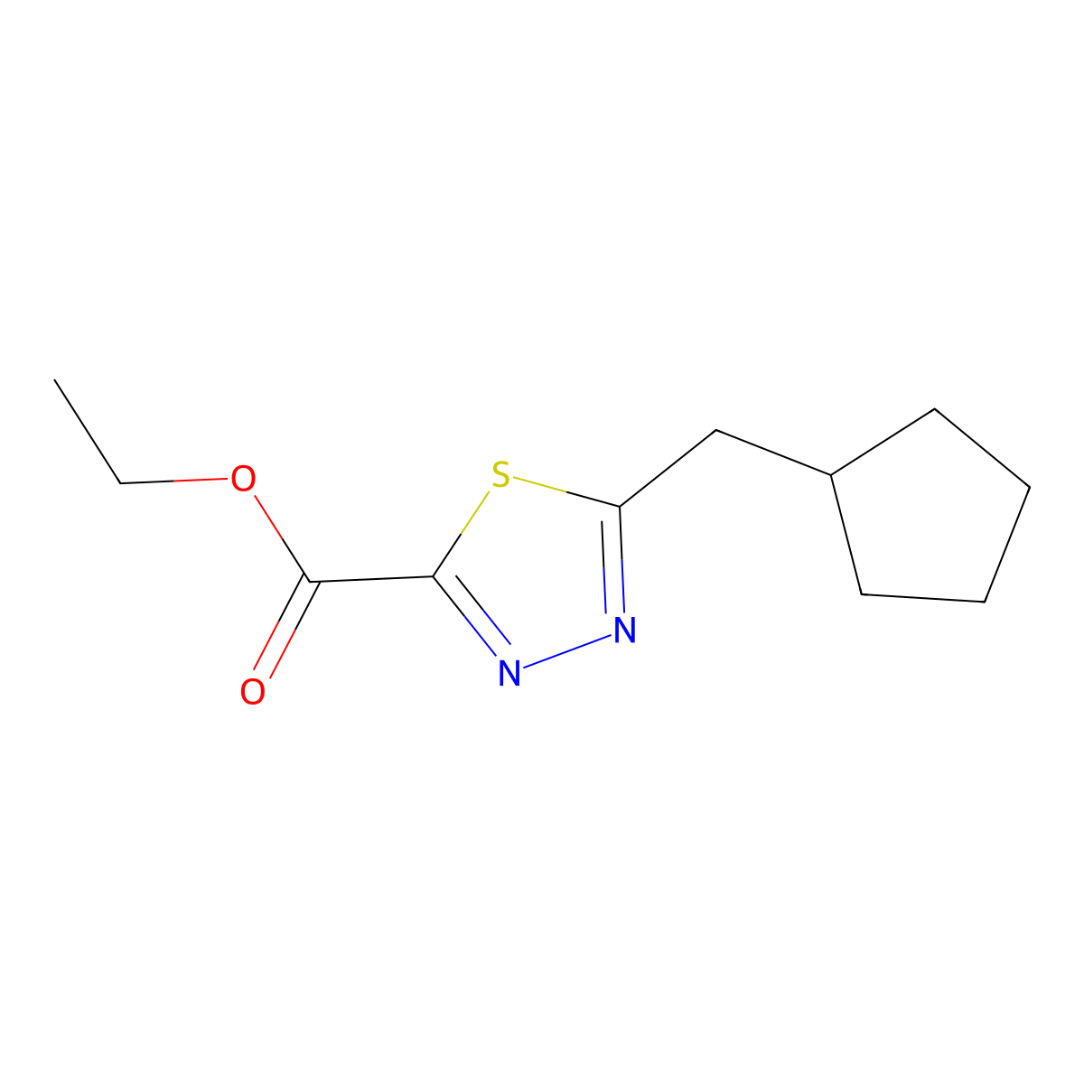 Ethyl 5-(cyclopentylmethyl)-1,3,4-thiadiazole-2-carboxylate molecular structure, CAS 2060053-18-9