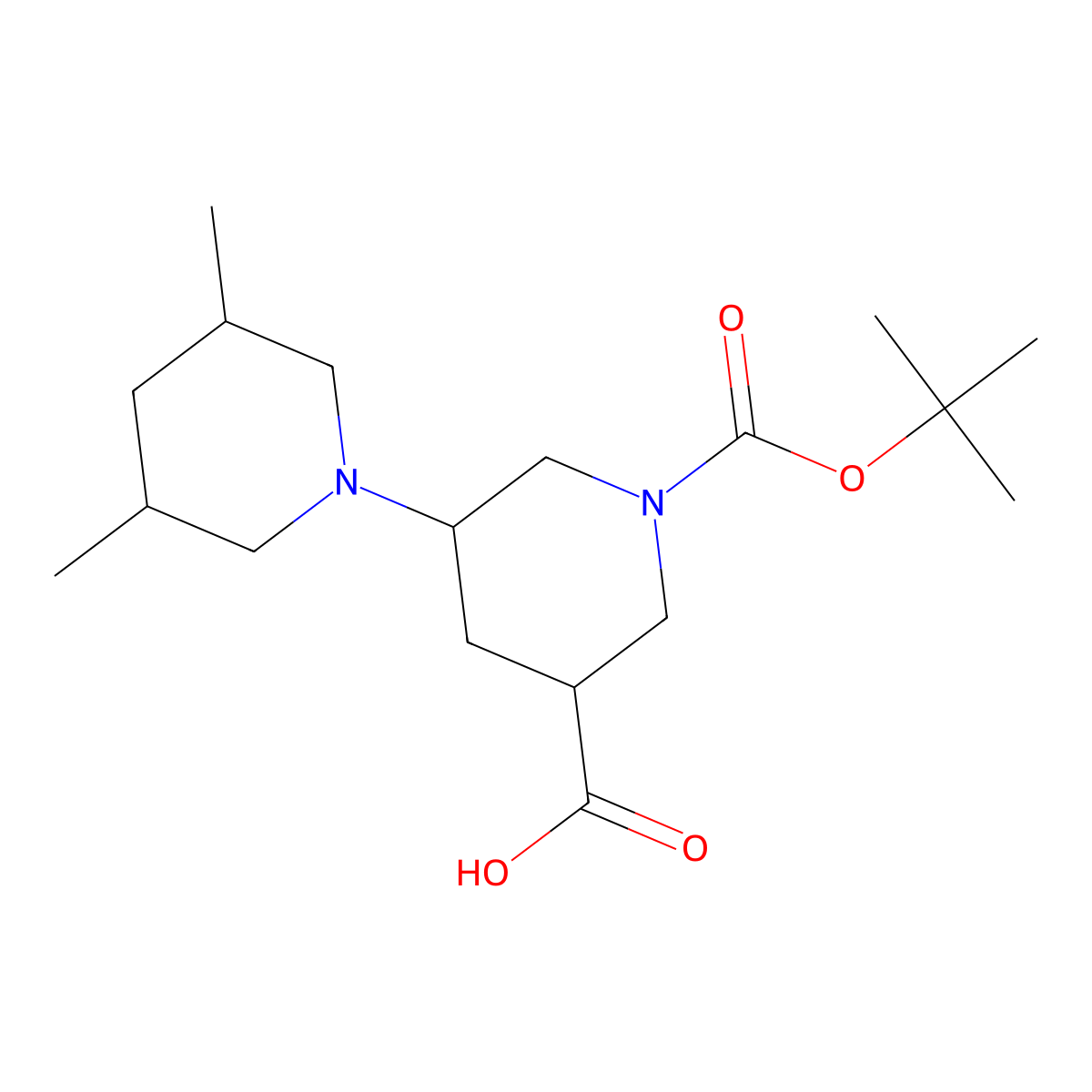 1-[(tert-Butoxy)carbonyl]-5-(3,5-dimethylpiperidin-1-yl)piperidine-3-carboxylic acid molecular structure, CAS 2060053-37-2