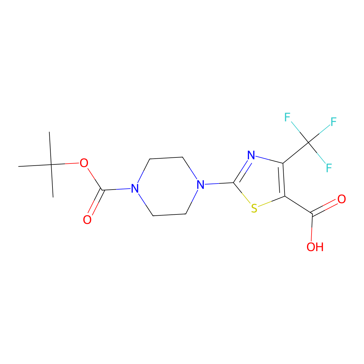 2-{4-[(Tert-butoxy)carbonyl]piperazin-1-yl}-4-(trifluoromethyl)-1,3-thiazole-5-carboxylic acid molecular structure, CAS 2060053-45-2