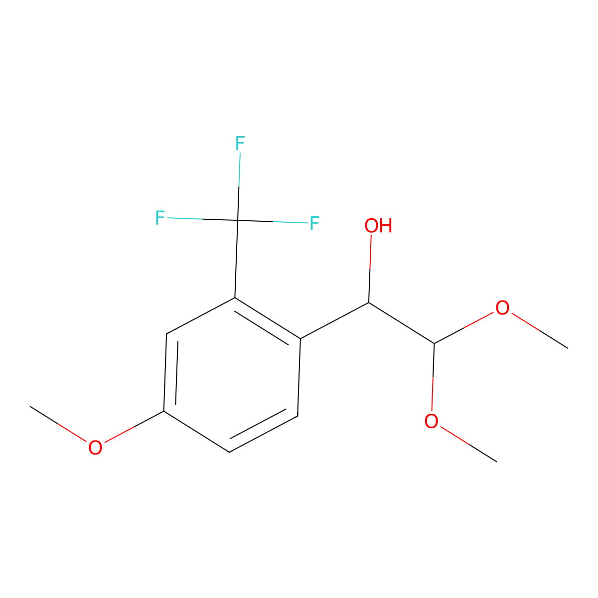 2,2-Dimethoxy-1-[4-methoxy-2-(trifluoromethyl)phenyl]ethan-1-ol molecular structure, CAS 2060053-59-8
