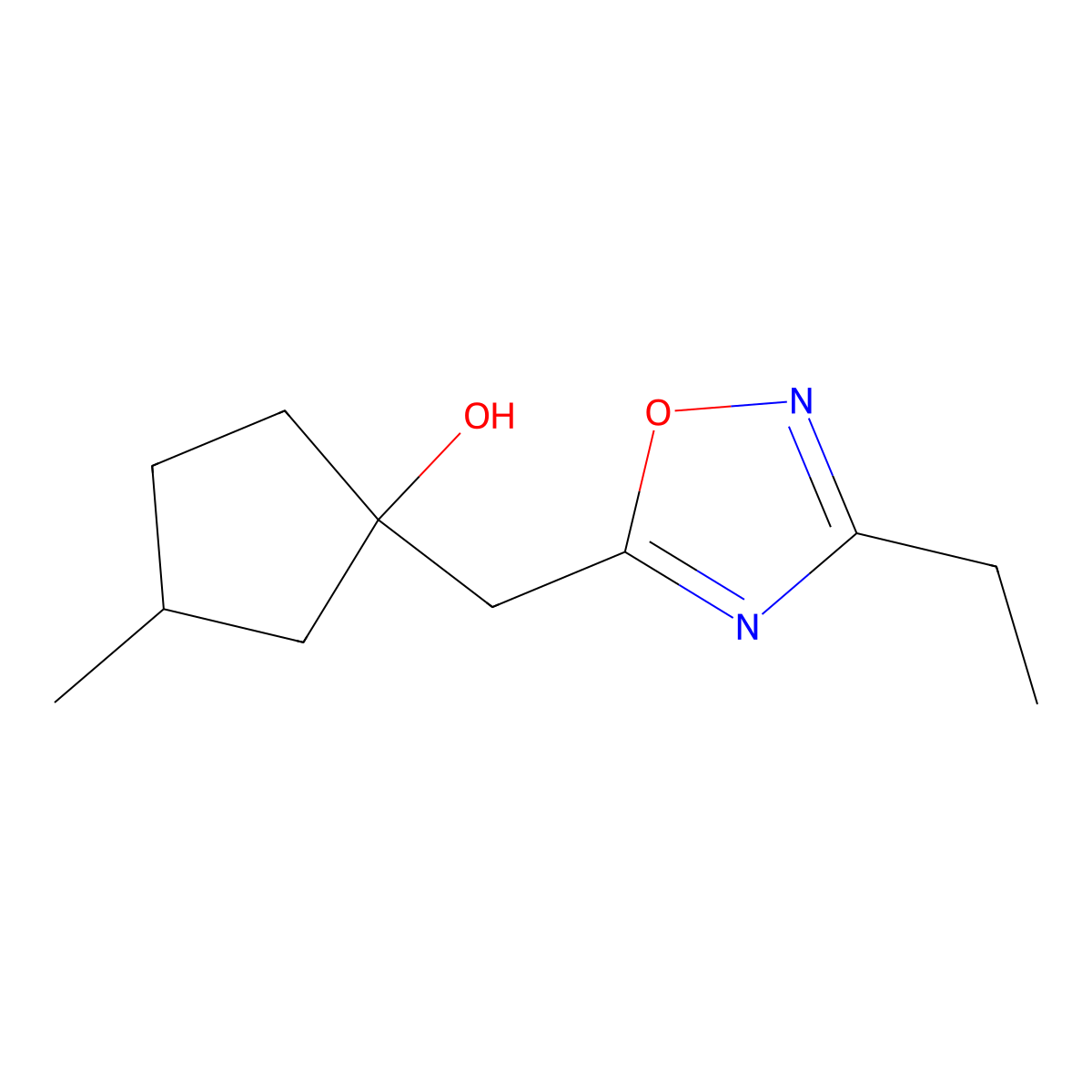 1-[(3-Ethyl-1,2,4-oxadiazol-5-yl)methyl]-3-methylcyclopentan-1-ol molecular structure, CAS 2060053-95-2
