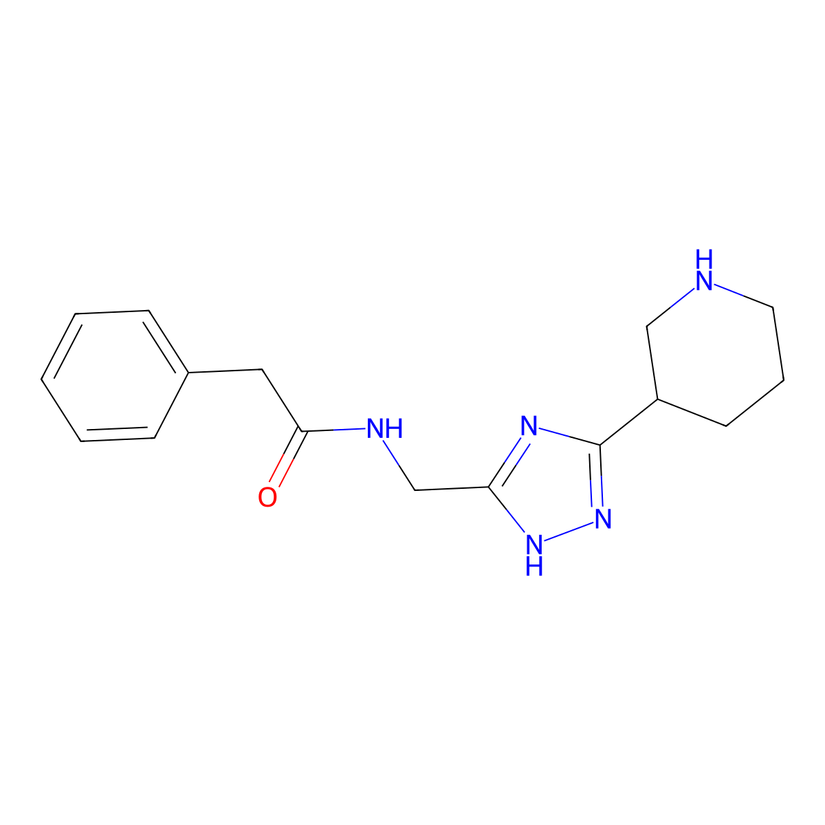 2-Phenyl-N-{[3-(piperidin-3-yl)-1H-1,2,4-triazol-5-yl]methyl}acetamide molecular structure, CAS 2060053-96-3