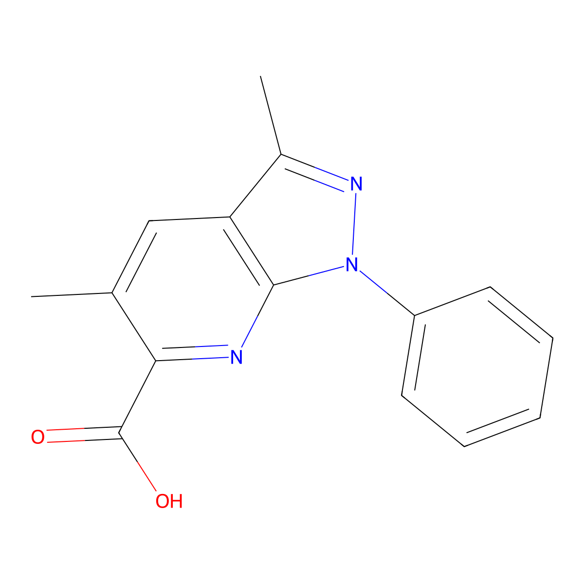 3,5-Dimethyl-1-phenyl-1H-pyrazolo[3,4-b]pyridine-6-carboxylic acid molecular structure, CAS 2060053-97-4