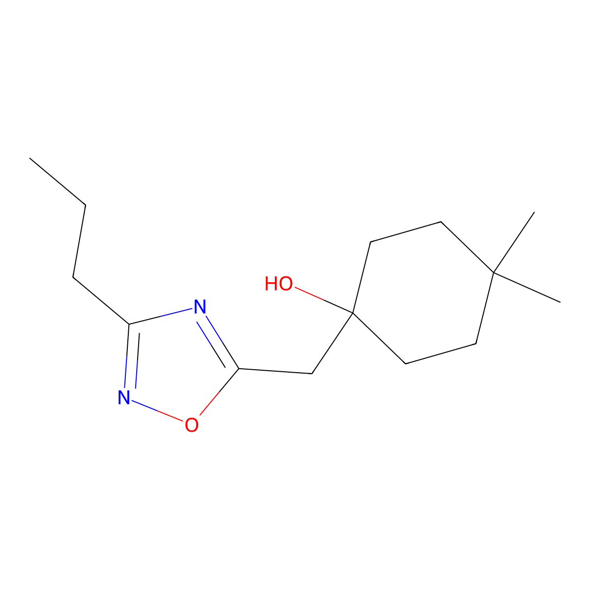 4,4-Dimethyl-1-[(3-propyl-1,2,4-oxadiazol-5-yl)methyl]cyclohexan-1-ol molecular structure, CAS 2060053-99-6