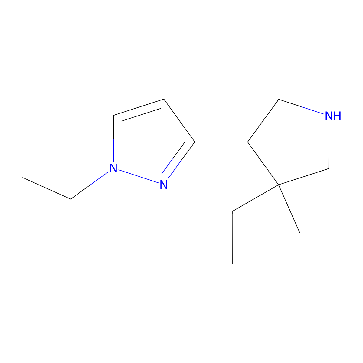 1-Ethyl-3-(4-ethyl-4-methylpyrrolidin-3-yl)-1H-pyrazole molecular structure, CAS 2060056-86-0