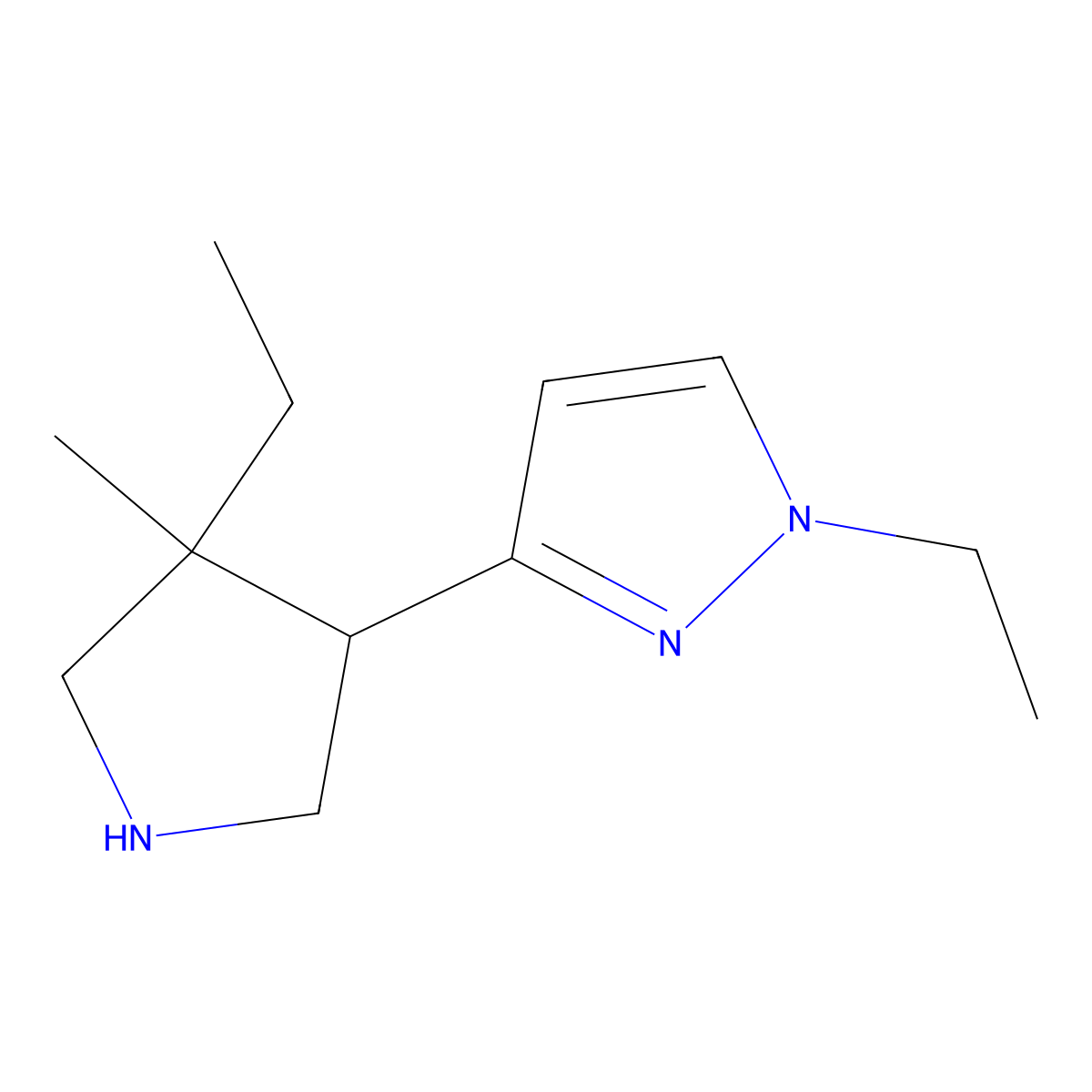 1-Ethyl-3-(4-ethyl-4-methylpyrrolidin-3-yl)-1H-pyrazole molecular structure, CAS 2060056-86-0