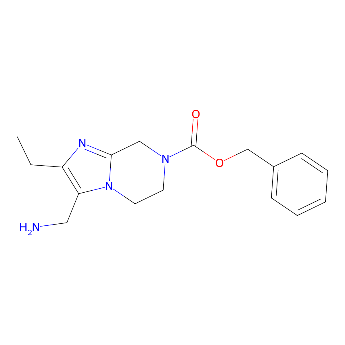 Benzyl 3-(aminomethyl)-2-ethyl-5H,6H,7H,8H-imidazo[1,2-a]pyrazine-7-carboxylate molecular structure, CAS 2060057-20-5