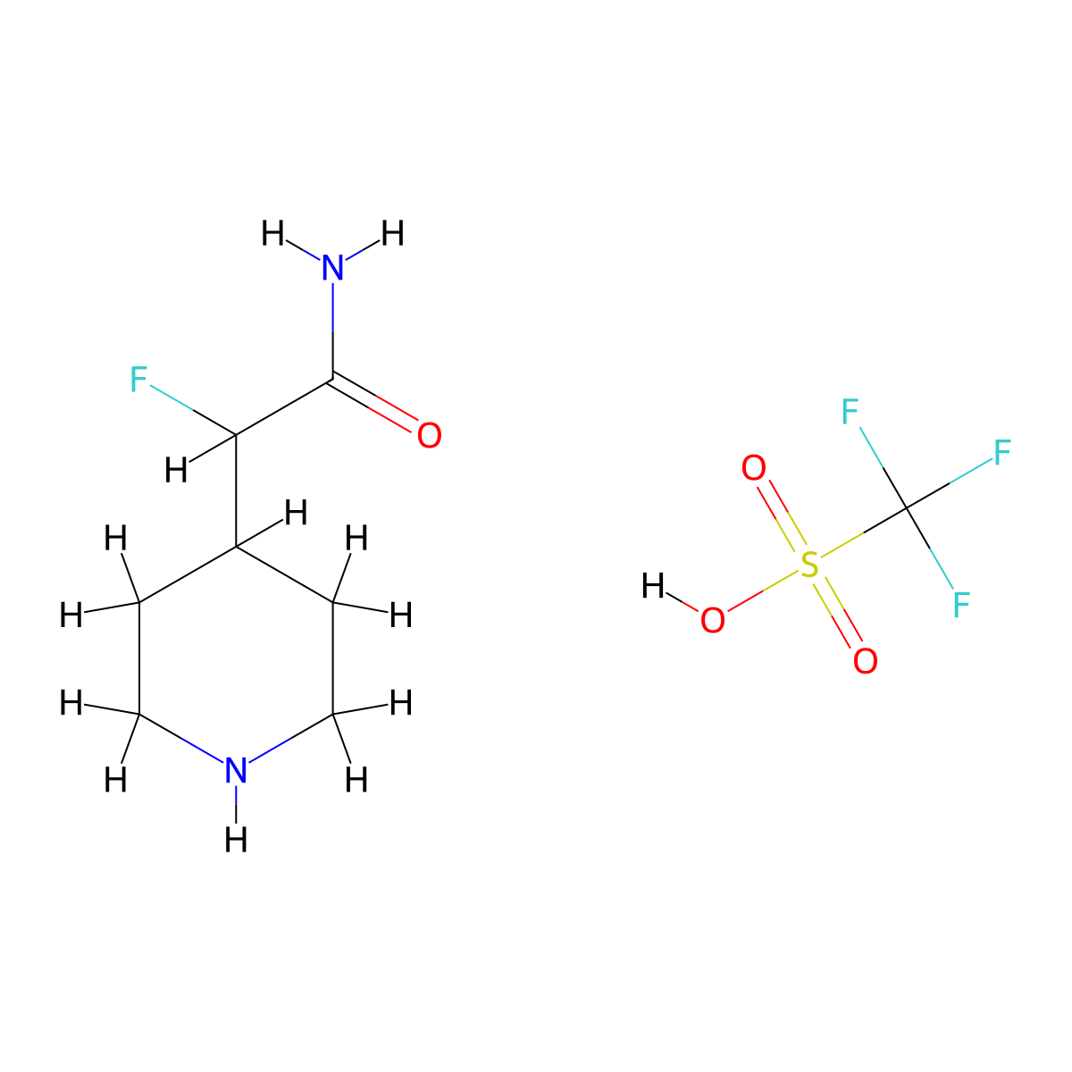 2-Fluoro-2-(piperidin-4-yl)acetamide, trifluoromethanesulfonic acid molecular structure, CAS 2060057-26-1