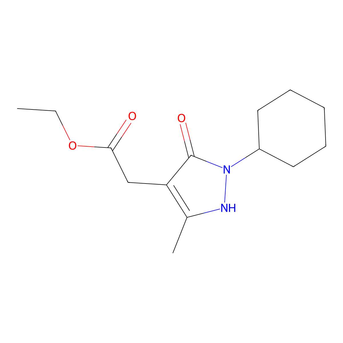 Ethyl 2-(2-cyclohexyl-5-methyl-3-oxo-2,3-dihydro-1H-pyrazol-4-yl)acetate molecular structure, CAS 2060057-74-9