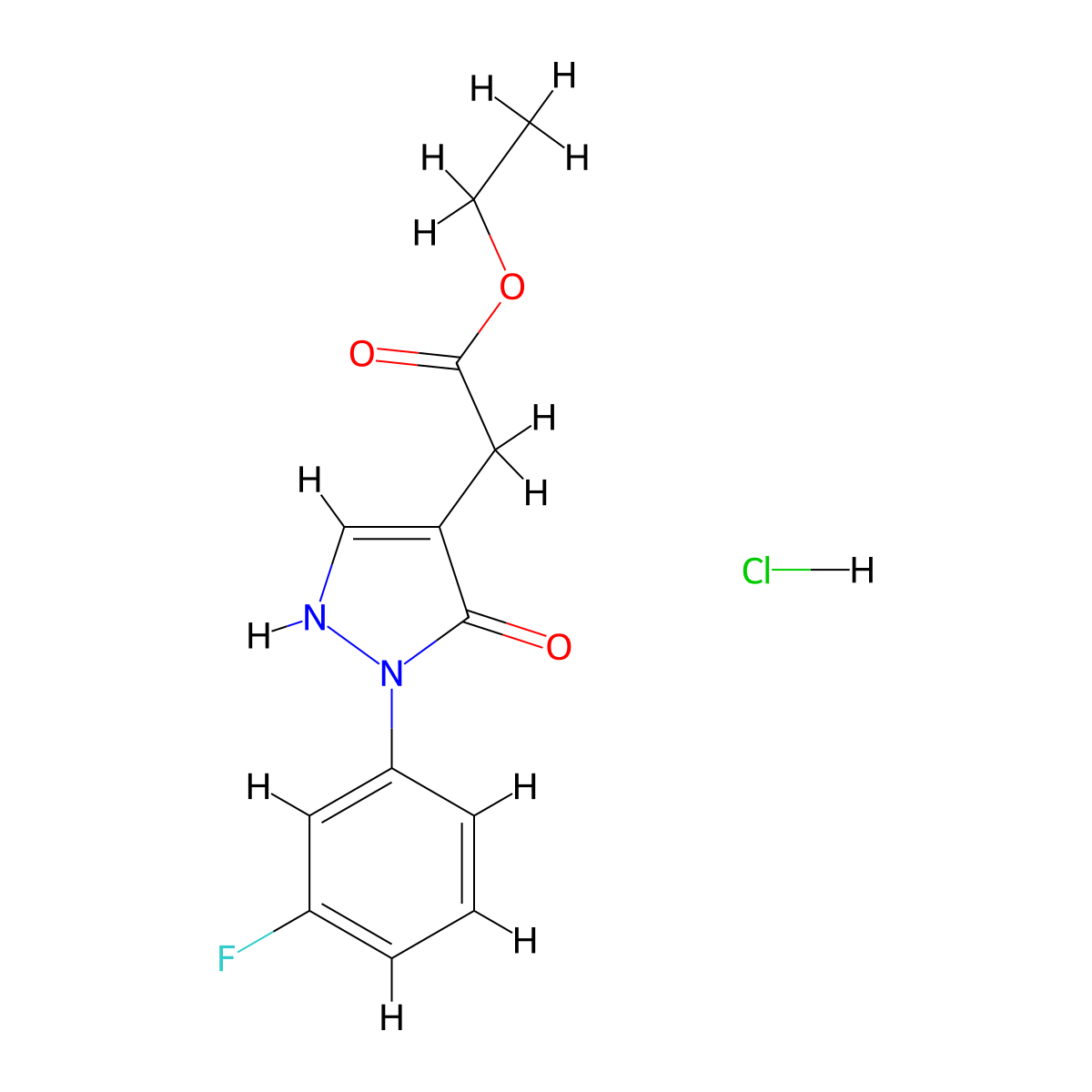 Ethyl 2-[2-(3-fluorophenyl)-3-oxo-2,3-dihydro-1H-pyrazol-4-yl]acetate hydrochloride molecular structure, CAS 2060057-98-7