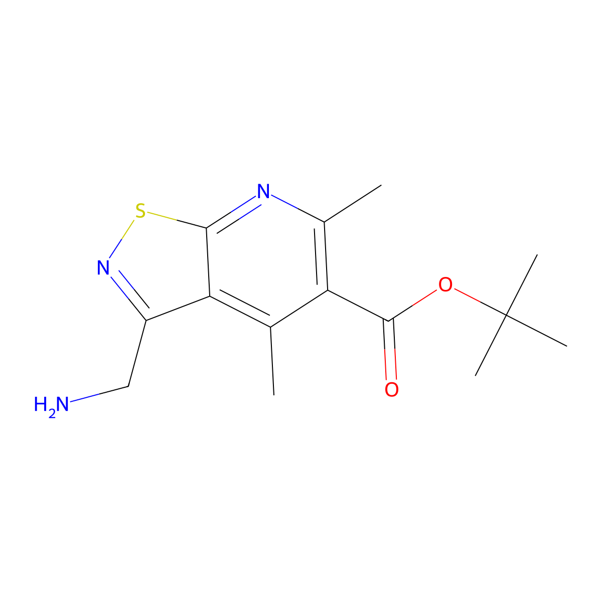 tert-Butyl 3-(aminomethyl)-4,6-dimethyl-[1,2]thiazolo[5,4-b]pyridine-5-carboxylate molecular structure, CAS 2060058-12-8