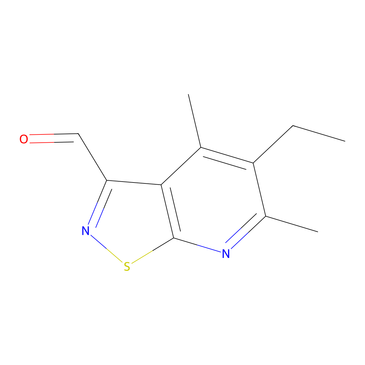 5-Ethyl-4,6-dimethyl-[1,2]thiazolo[5,4-b]pyridine-3-carbaldehyde molecular structure, CAS 2060058-28-6
