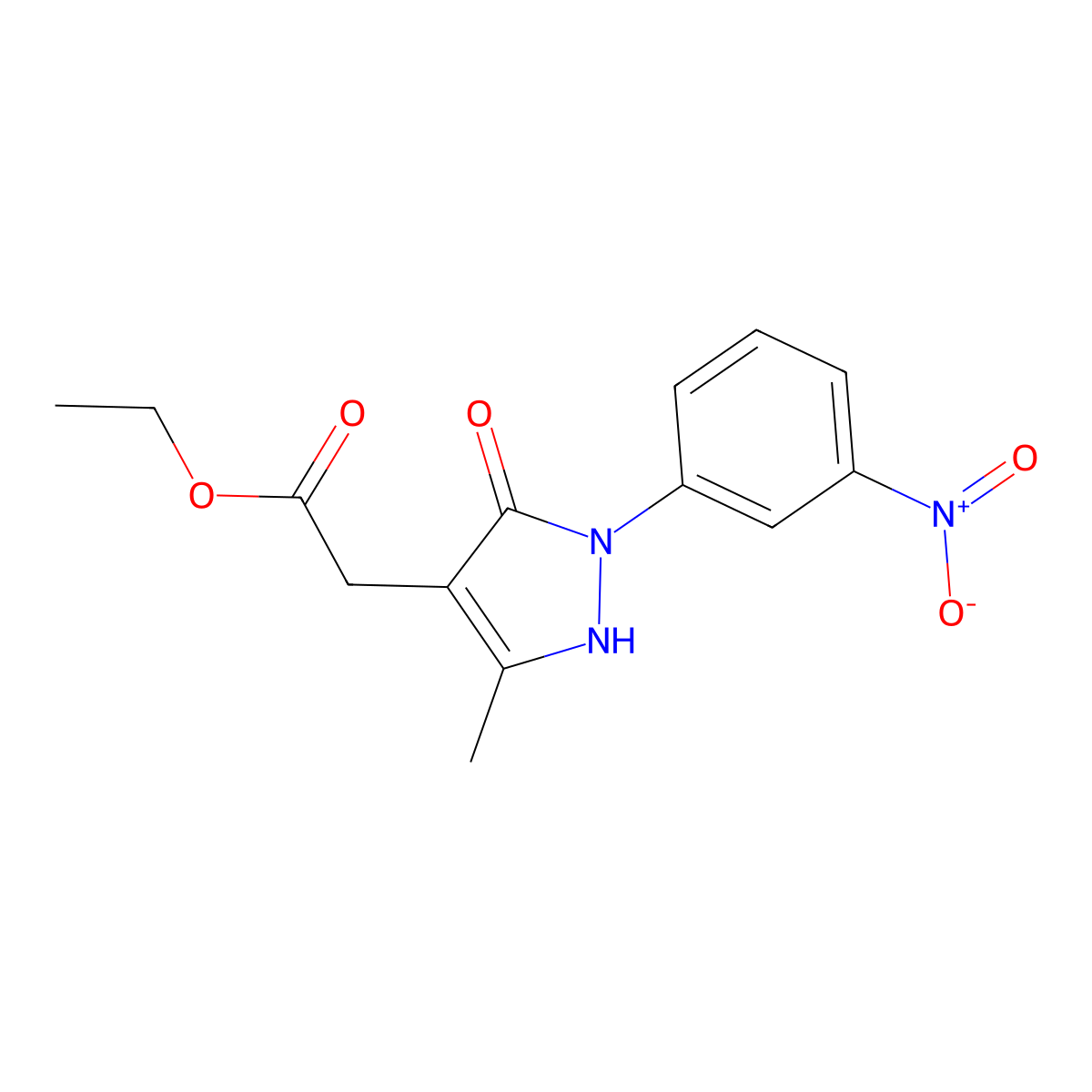 Ethyl 2-[5-methyl-2-(3-nitrophenyl)-3-oxo-2,3-dihydro-1H-pyrazol-4-yl]acetate molecular structure, CAS 2060058-44-6