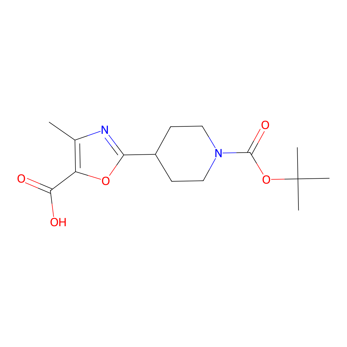 2-{1-[(Tert-butoxy)carbonyl]piperidin-4-yl}-4-methyl-1,3-oxazole-5-carboxylic acid molecular structure, CAS 2060058-59-3